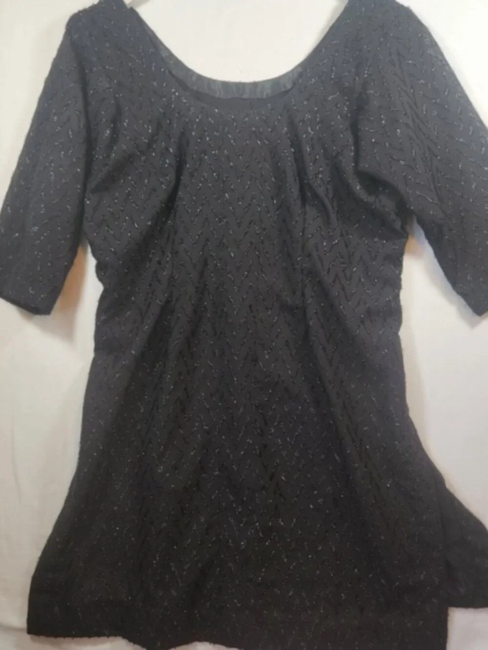 Handmade Black Glitter Chevron  Dress Elbow Sleeve Side Split Eras Tour Concert - Picture 3 of 11